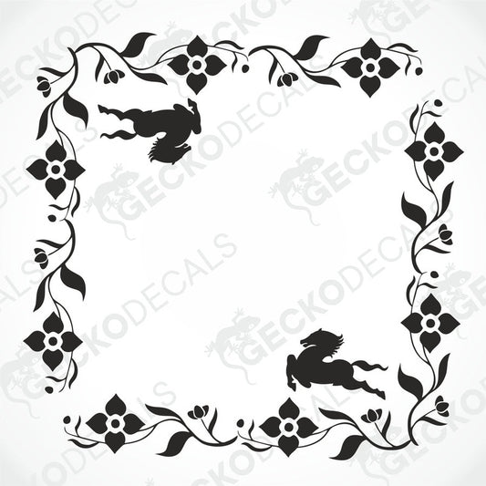 A black and white floral side window decal for an IVECO truck.