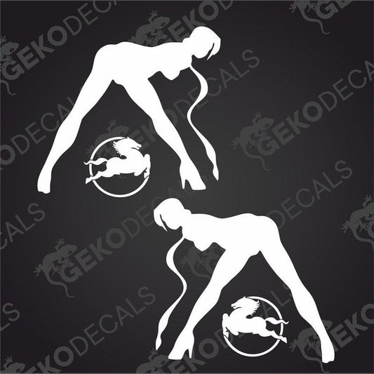 Two black die cut stickers with a girl's figure and the word 'IVECO' on it.