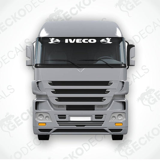 A front view of a truck windscreen with the IVECO logo displayed at the top.