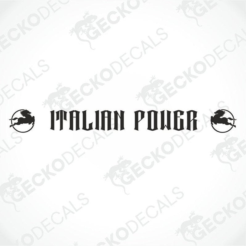A die cut decal with the text 'ITALIAN POWER' positioned on the front of a truck windshield, representing the product IVECO ITALIAN POWER WINDSCREEN.