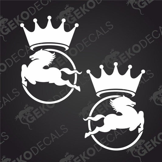 A set of two white decal stickers, each featuring a stylized IVECO within a circle, topped with a crown, intended for use on vehicles.