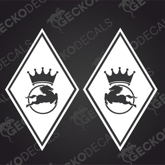 Two black and white vehicle decals featuring a diamond-shaped design with a girl's silhouette in the center, with the IVECO brand logo at the top.