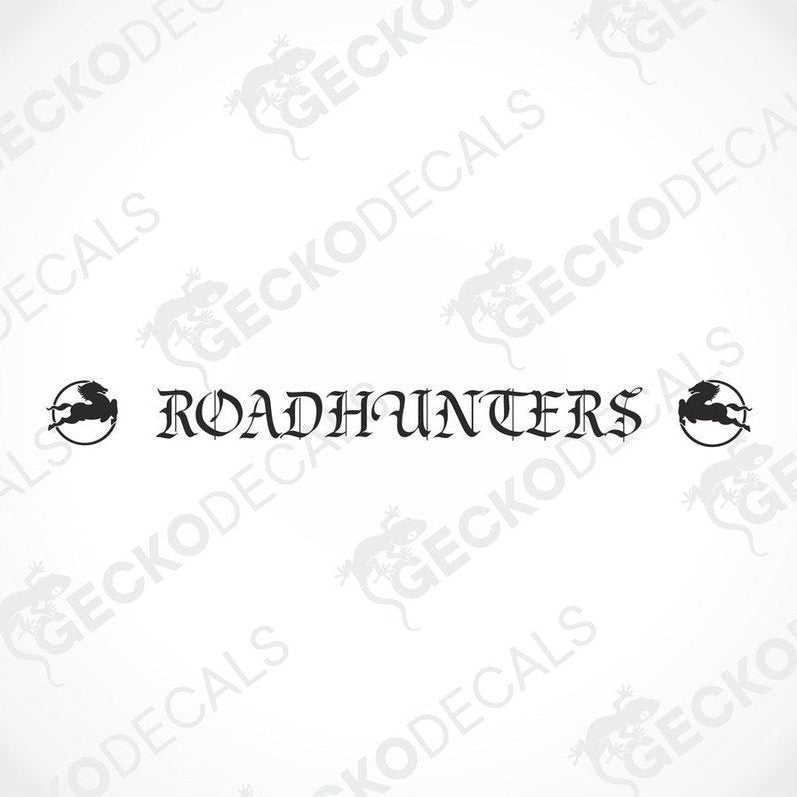A graphic representation of a truck windscreen with the text 'ROADHUNTERS' displayed on it.