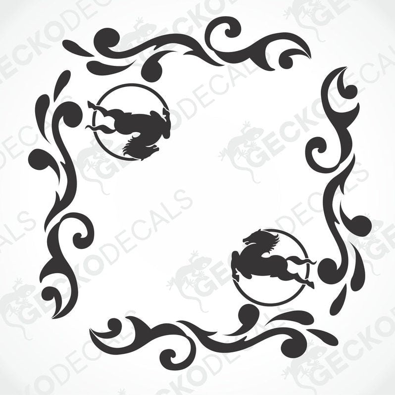 A set of two black die cut stickers for IVECO side windows, featuring a floral and geometric design.