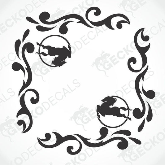 A set of two black die cut stickers for IVECO side windows, featuring a floral and geometric design.