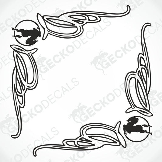 A set of two black side window decals with a tribal design, intended for use on a vehicle such as an IVECO truck.
