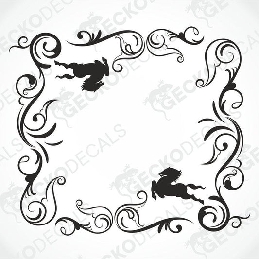 A pair of black side window decals with a floral and swirl design, intended for use on an IVECO truck.