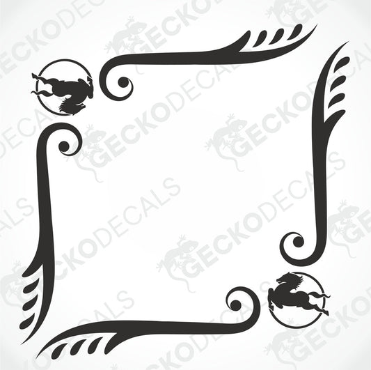 A pair of black side window decals with a decorative design and a bird motif, intended for use on a vehicle such as an IVECO truck.