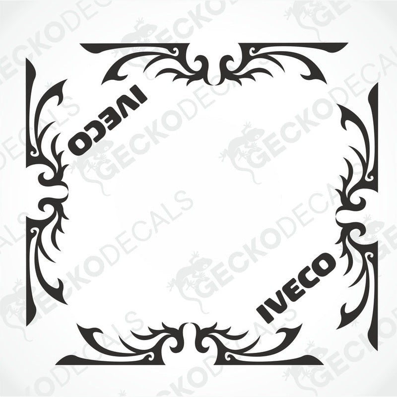 A pair of die cut black side window decals with the brand name IVECO, designed for use on vehicles.
