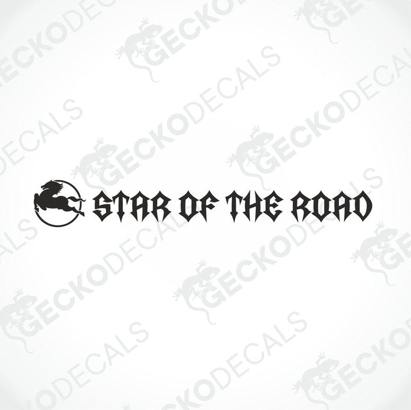 A graphic representation of a truck's front windscreen with a 'STAR OF THE ROAD' decal on it.