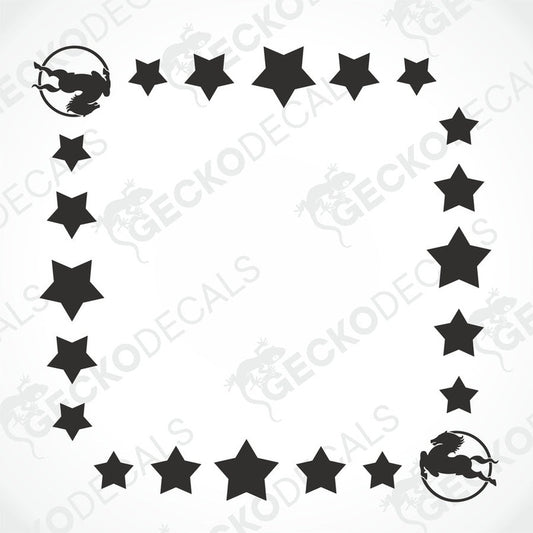 IVECO Stars side window decal set with black die-cut stars and horse logos on transfer paper