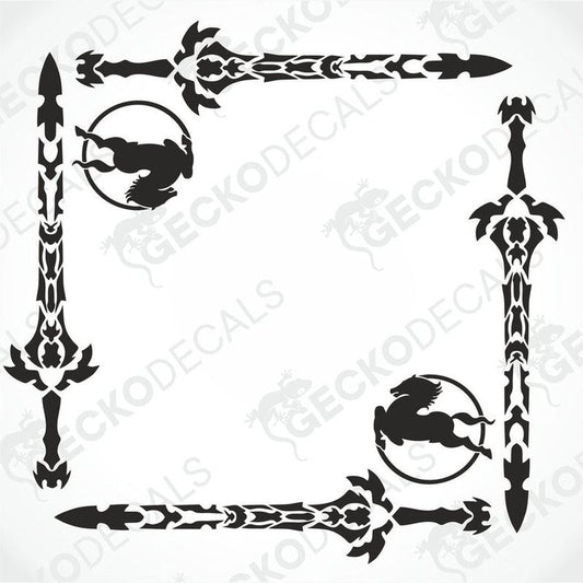 IVECO truck side window decal set with black tribal sword and horse motifs on transfer paper