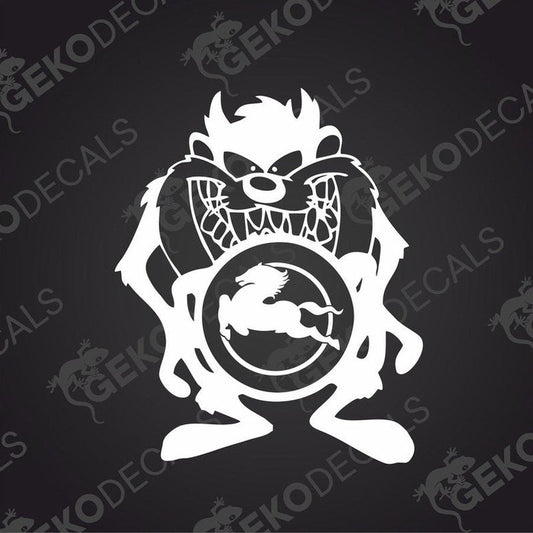 A black and white die cut sticker IVECO featuring a cartoon character with a basketball and a unicycle.