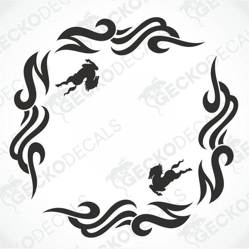 A set of two black tribal pattern car decals with the IVECO logo, designed for placement on the side windows of a vehicle.