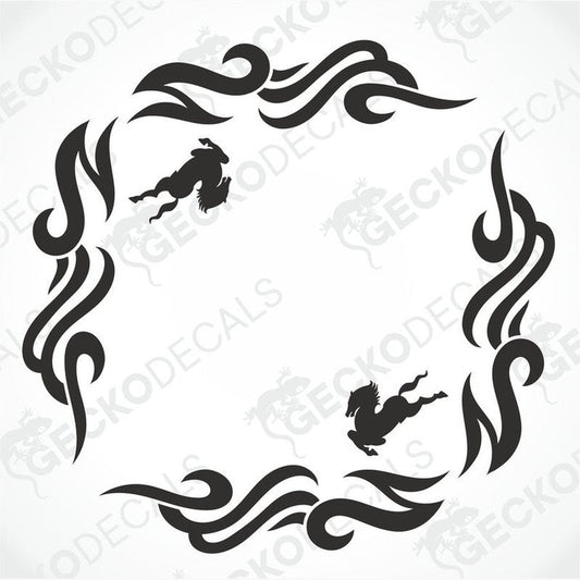 A set of two black tribal pattern car decals with the IVECO logo, designed for placement on the side windows of a vehicle.
