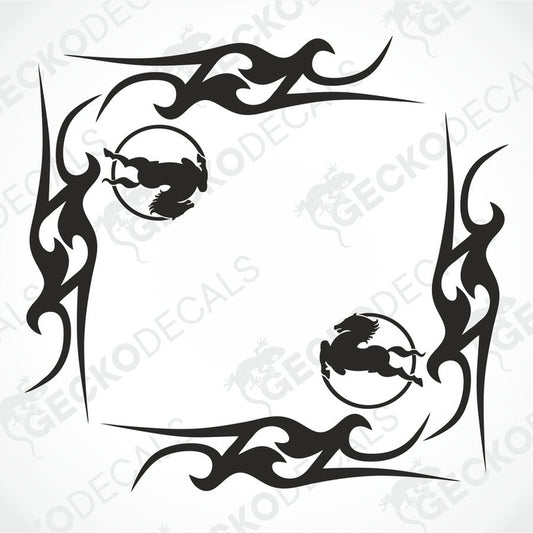 IVECO Tribal side window decal with horse silhouettes and flame borders