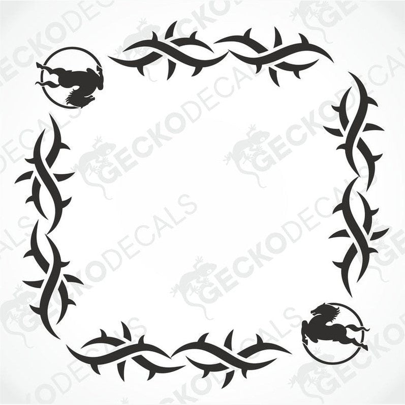 A set of two black tribal pattern car decals with the IVECO logo, designed for placement on the side windows of a vehicle.