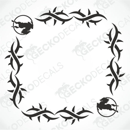 A set of two black tribal pattern car decals with the IVECO logo, designed for placement on the side windows of a vehicle.