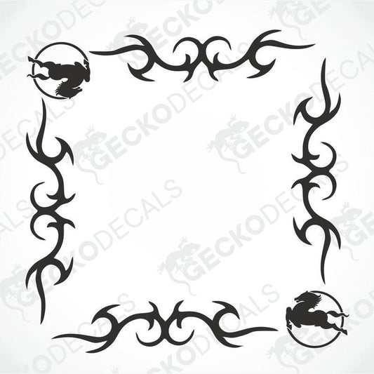 A set of two black tribal pattern car decals with the IVECO logo, designed for placement on the side windows of a vehicle.