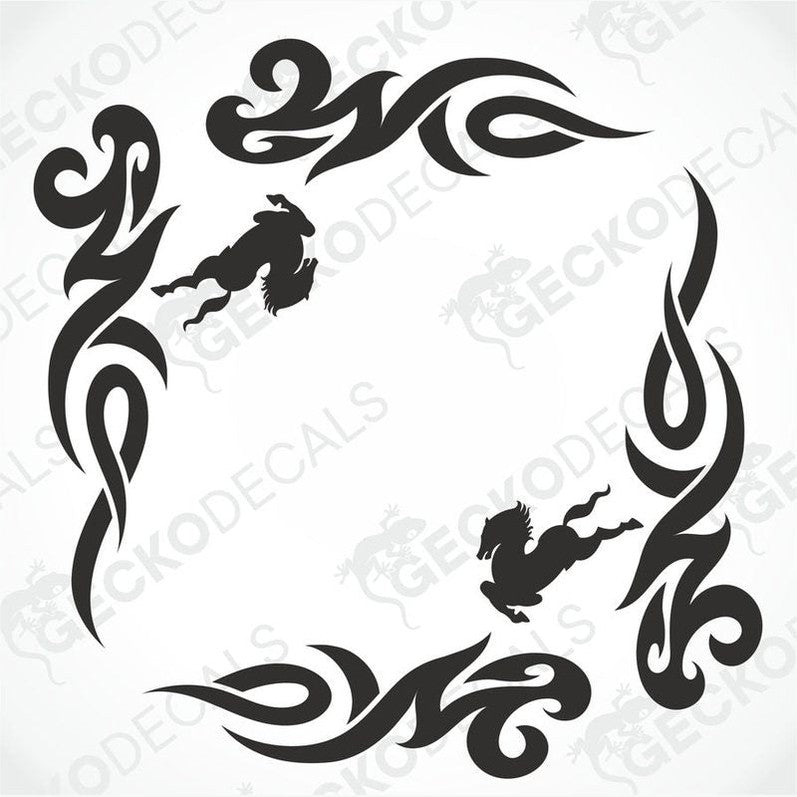 A set of two black tribal pattern car decals with the IVECO logo, designed for placement on the side windows of a vehicle.