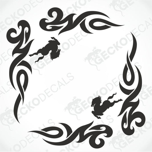 A set of two black tribal pattern car decals with the IVECO logo, designed for placement on the side windows of a vehicle.