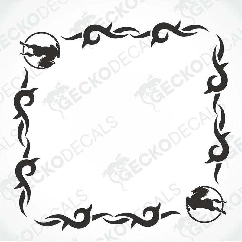 A black and white image of a die cut tribal pattern decal for IVECO side window decoration.