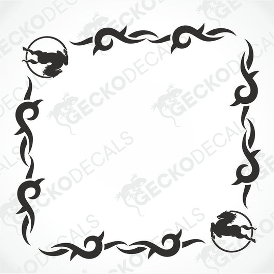 A black and white image of a die cut tribal pattern decal for IVECO side window decoration.