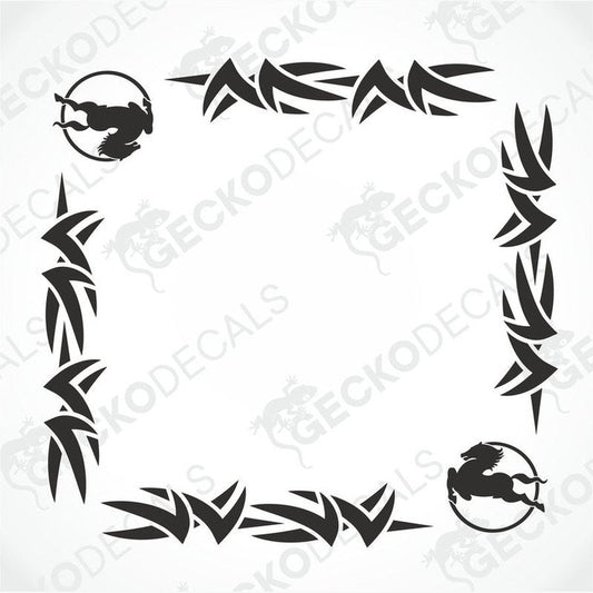 A set of two black tribal design side window decals for an IVECO truck, displayed on a white background.