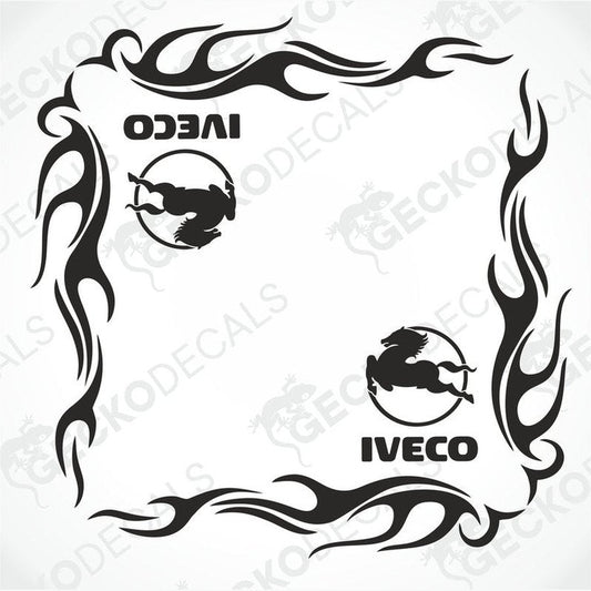 IVECO tribal flame side window decal set with leaping horse logos on transfer paper