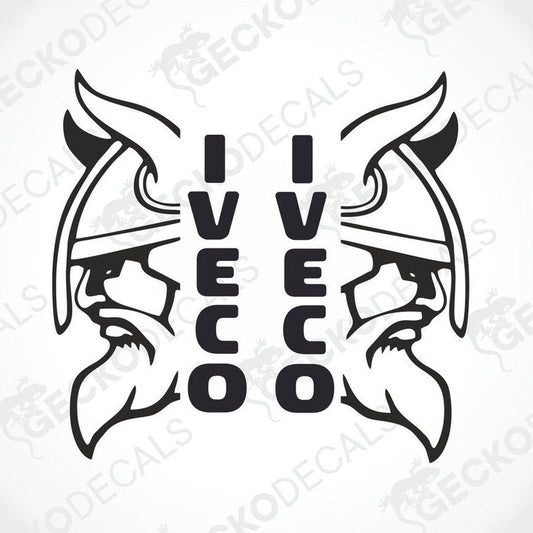 A sticker decal with a design resembling a Viking helmet and the word 'IVECO' below it.
