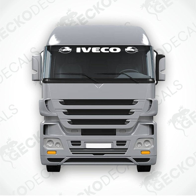 A front view of an IVECO truck with the brand's logo on the windscreen.