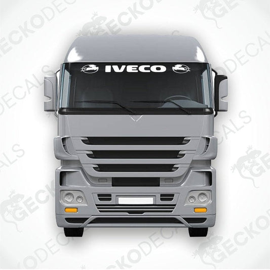 A front view of an IVECO truck with the brand's logo on the windscreen.