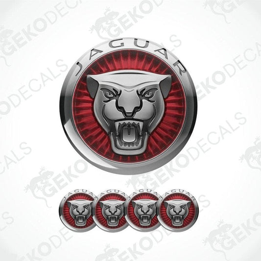 Jaguar logo with red and silver design on a white background