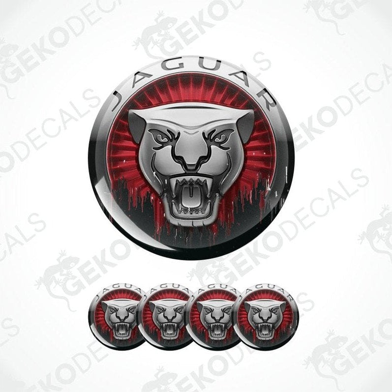 Jaguar car emblem with red and silver design on a white background