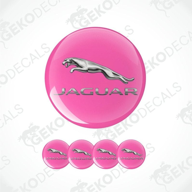 Pink Jaguar logo decal with silver panther emblem on a white background