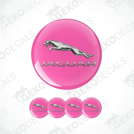 Pink Jaguar logo decal with silver panther emblem on a white background