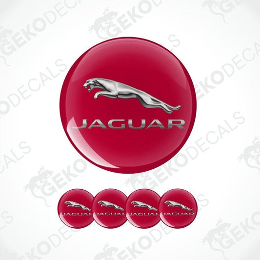 Jaguar logo on a red background with five smaller logos below.