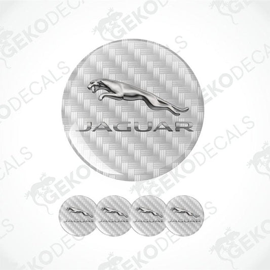 Jaguar logo with carbon fiber texture and multiple smaller logos below on a white background.