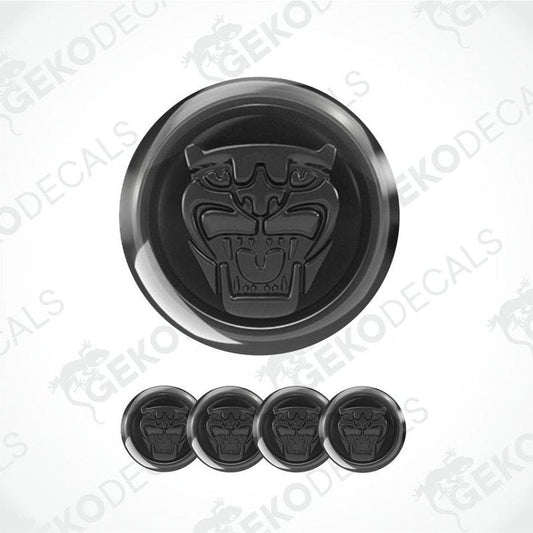 Black circular decal with panther design and five smaller versions on a white background with 'Gekodecals' branding.
