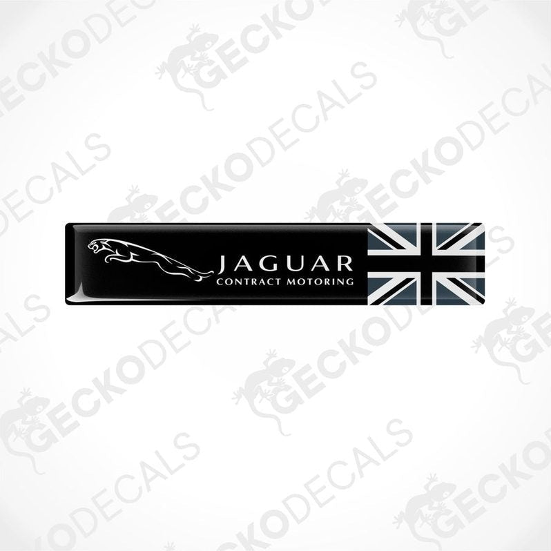 Black vinyl stickers with the Jaguar logo and a British flag design, placed against a white background.