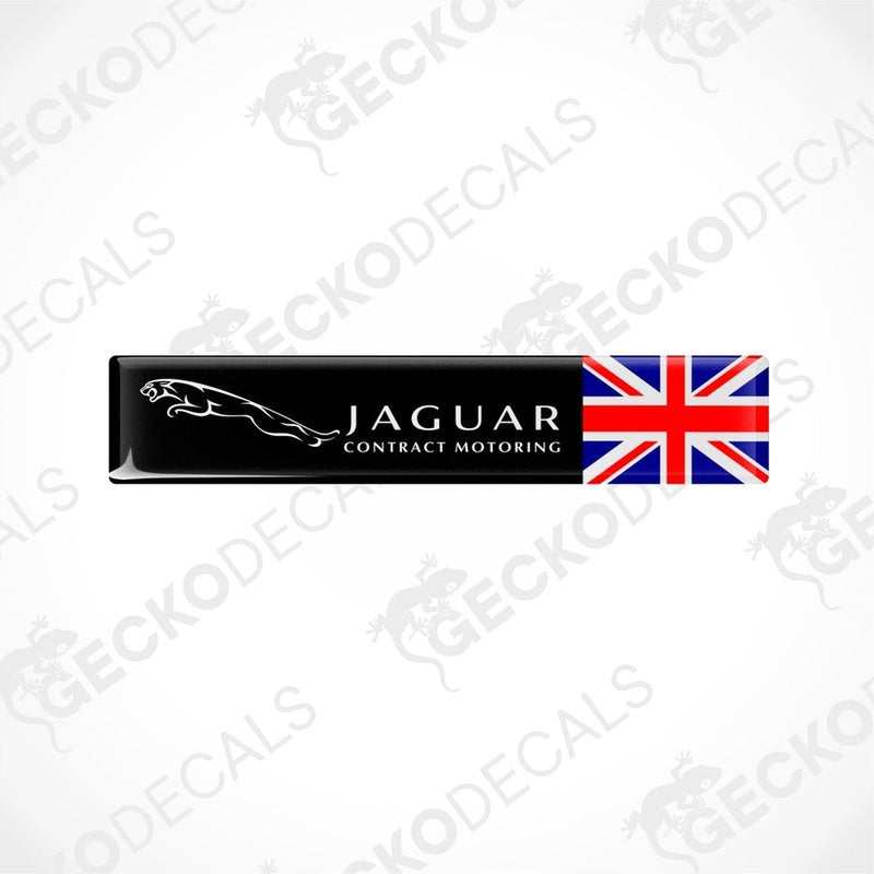 Black vinyl stickers with the Jaguar logo and a British flag design, placed against a white background.