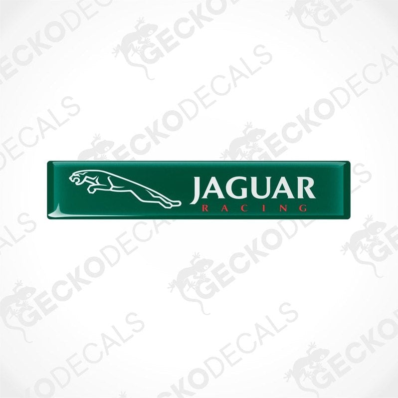 Green rectangular car decals with the text 'JAGUAR Racing' on them.