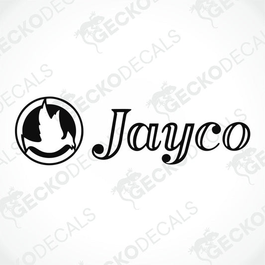 A black and white logo of JAYCO, likely intended for use as a car decal.