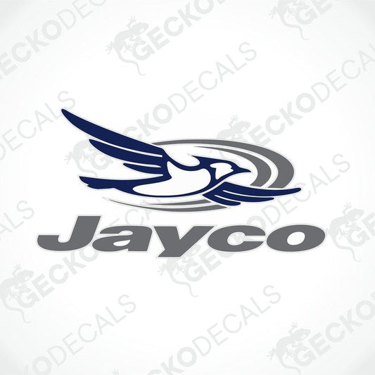 A die cut sticker with the Jayco logo, featuring a stylized bird in flight above the text 'Jayco'.