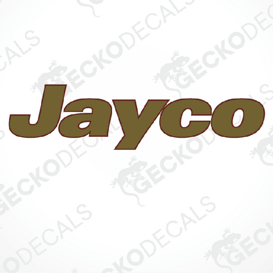 A die cut sticker with the brand name 'Jayco' printed in a bold, capitalised font.