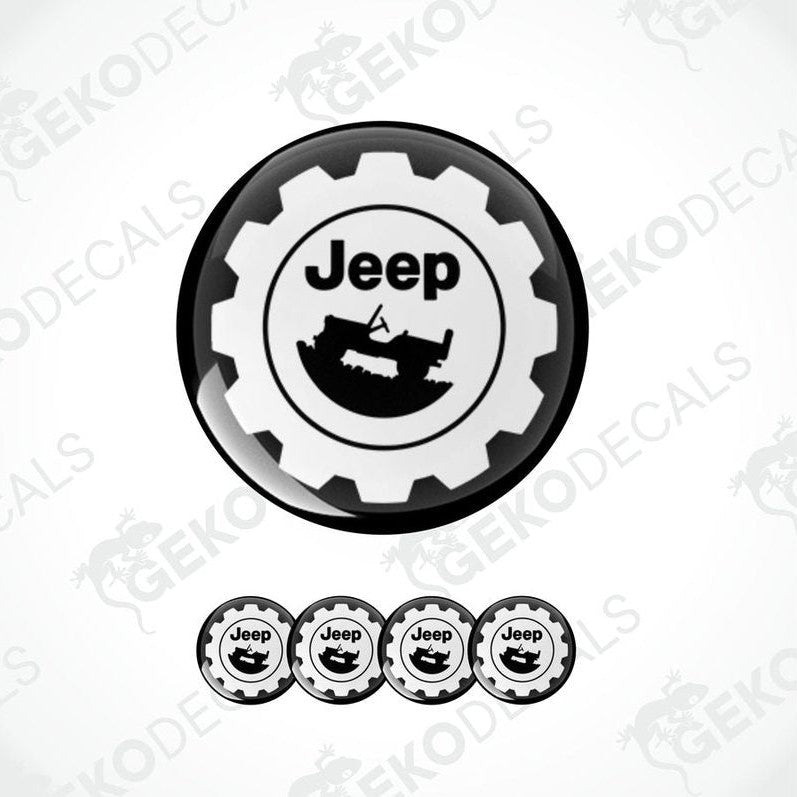 A set of four white vinyl stickers with a JEEP logo and an illustration of a boat on each sticker.