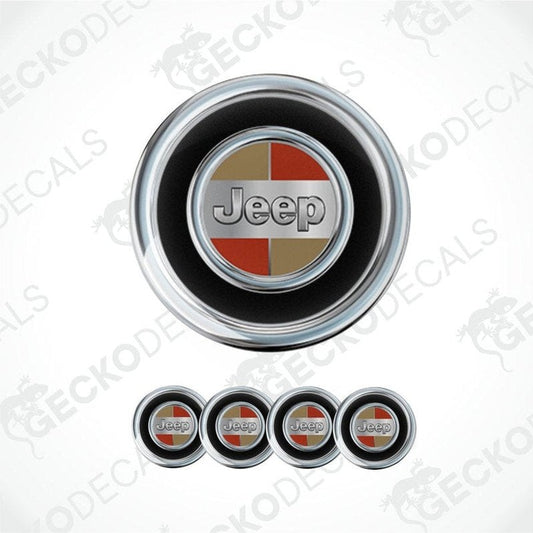 Set of Jeep logo car wheel center caps on a white background