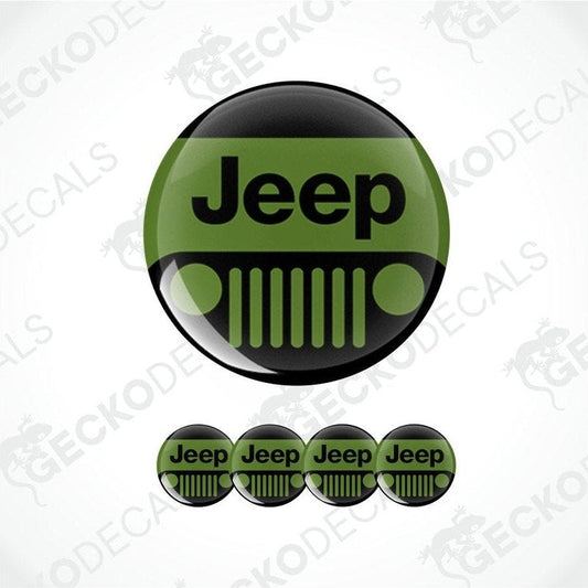 Round green and black Jeep logo with four smaller versions below on a white background.