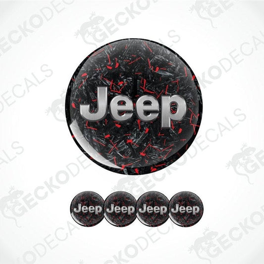 Jeep logo decal with black and red design on a white background