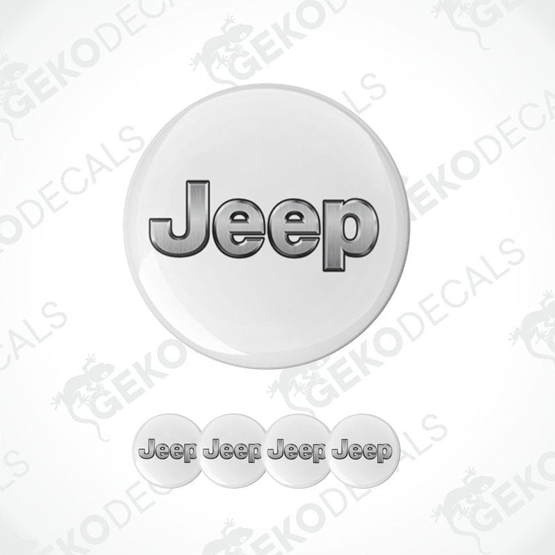 A set of white vinyl decals with the Jeep brand logo.
